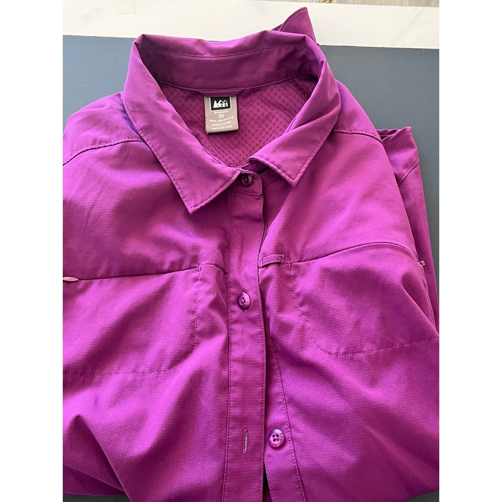 REI Womens 2X Purple Polyester Button Up Outdoor Shirt
